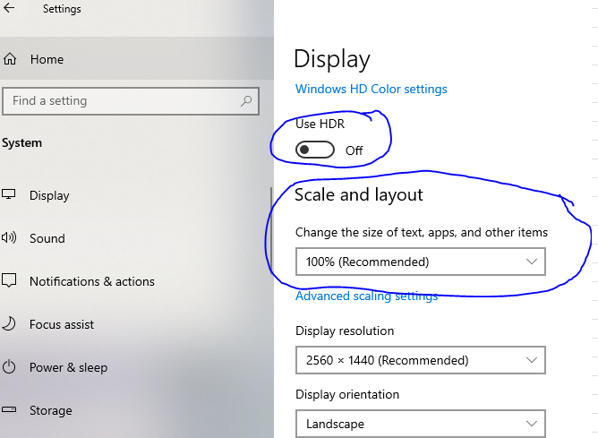 HDR and resolution settings